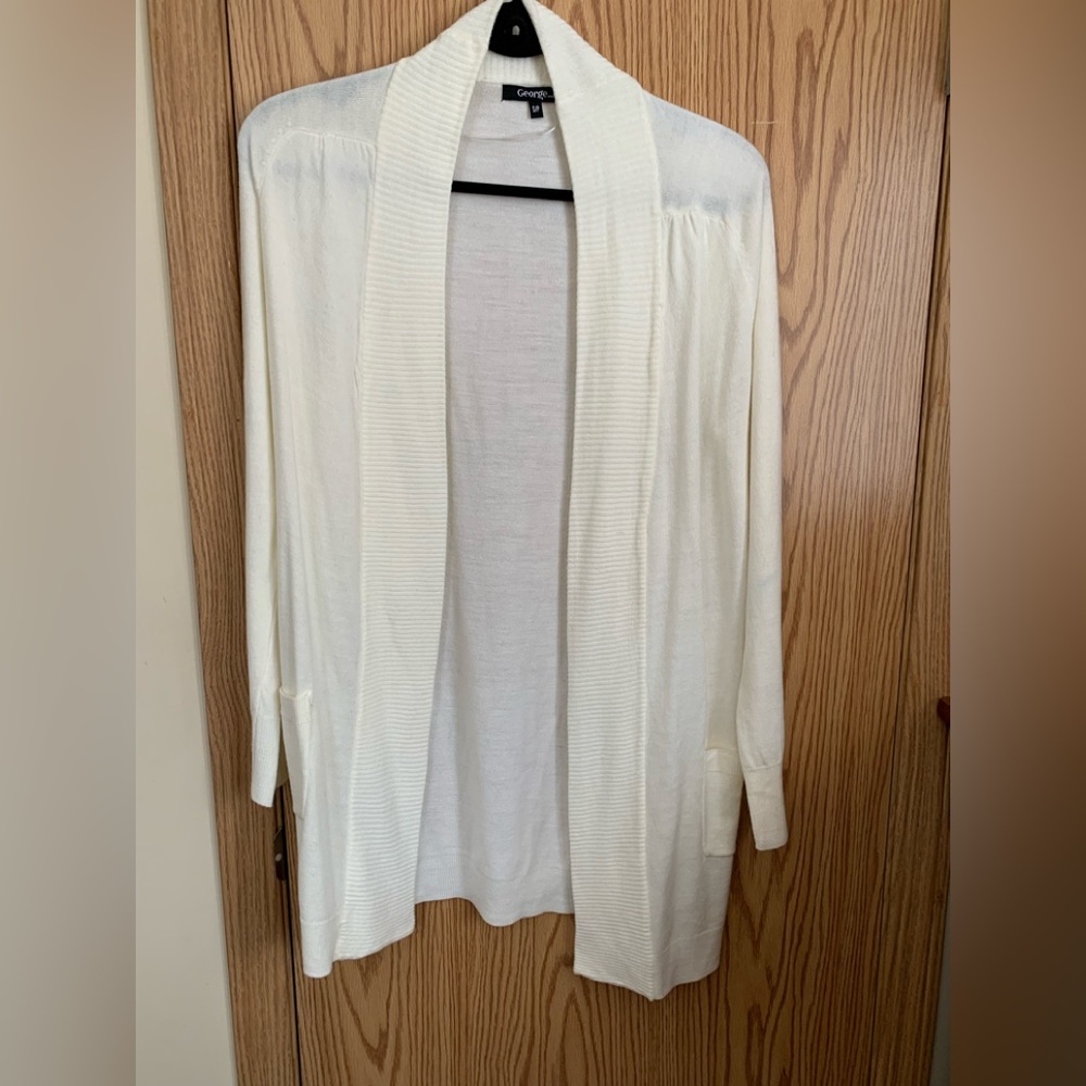 🍉 Cardigan open, George, lightweight, ivory, ribbed edges, pockets, GUC, S